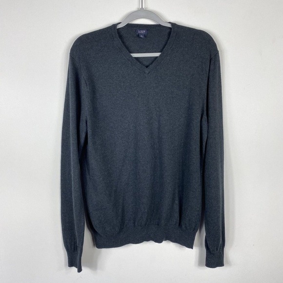J. Crew Size Medium Cotton Cashmere V-Neck Sweater Dark Gray 29235 - Picture 1 of 5